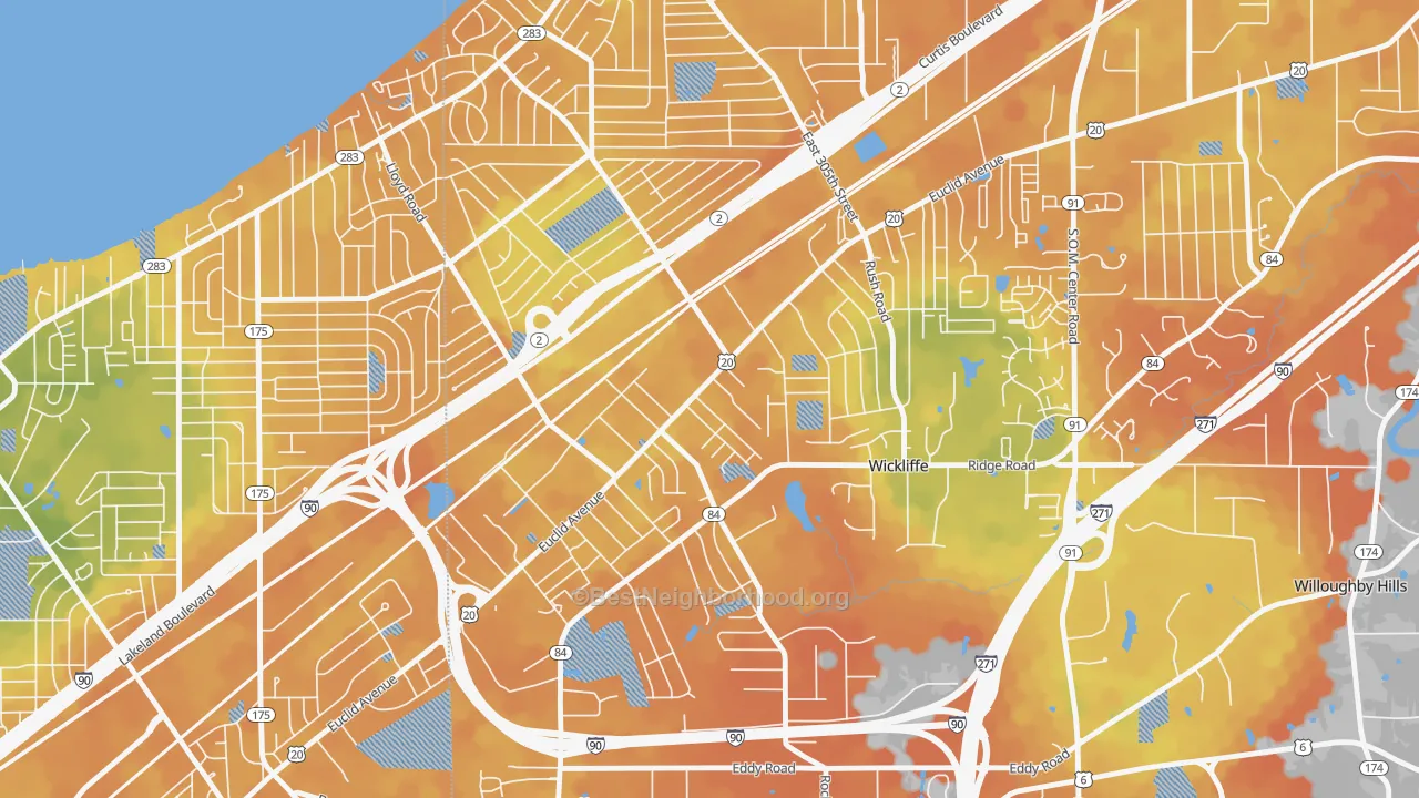 Bike Grade map of Wickliffe, OH