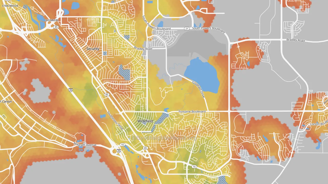 Bike Grade map of Widefield, Security-Widefield, CO