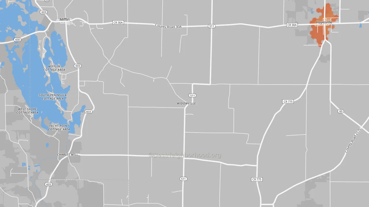 Bike Grade map of Widowville, OH