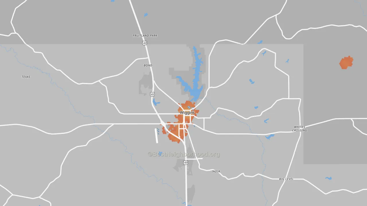Bike Grade map of Wiggins, MS