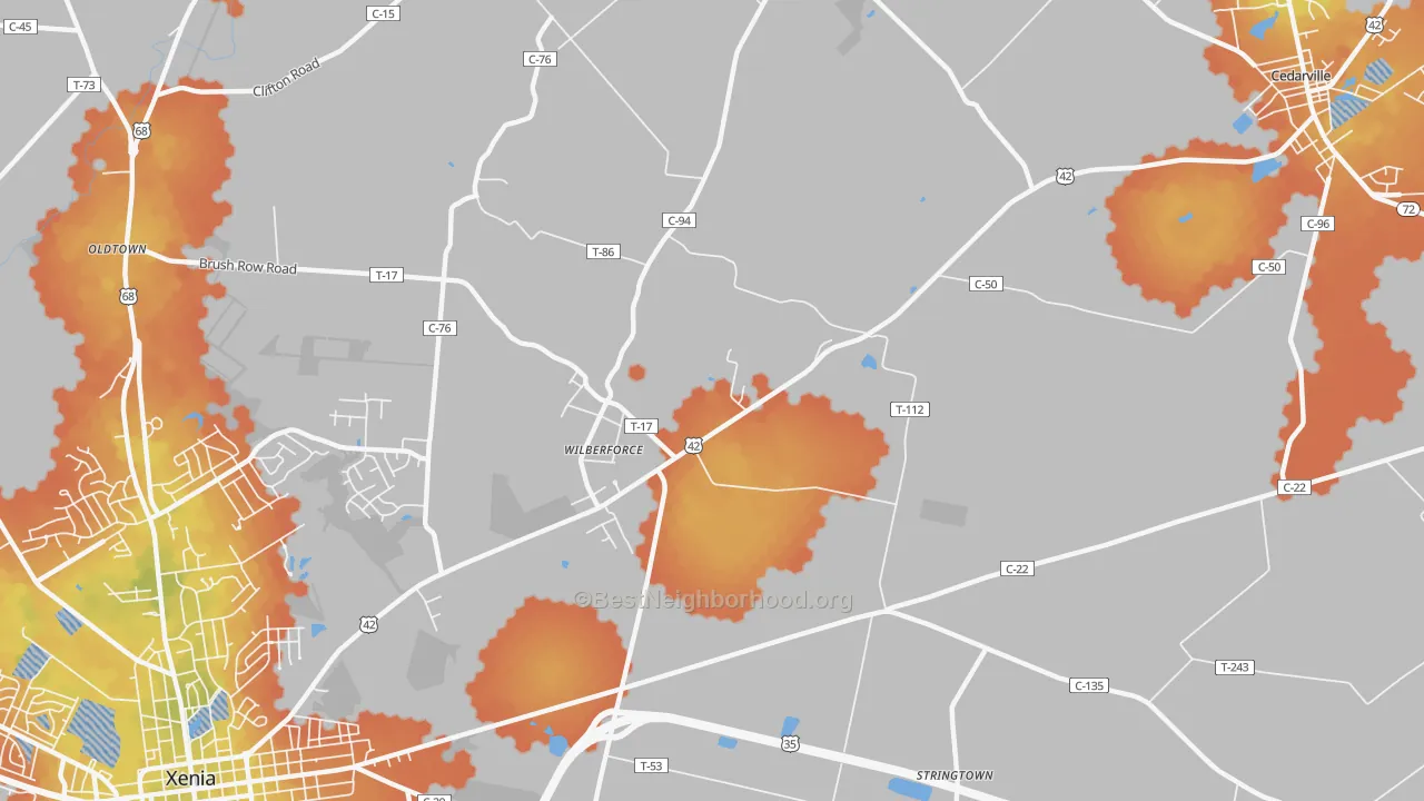 Bike Grade map of Wilberforce, OH