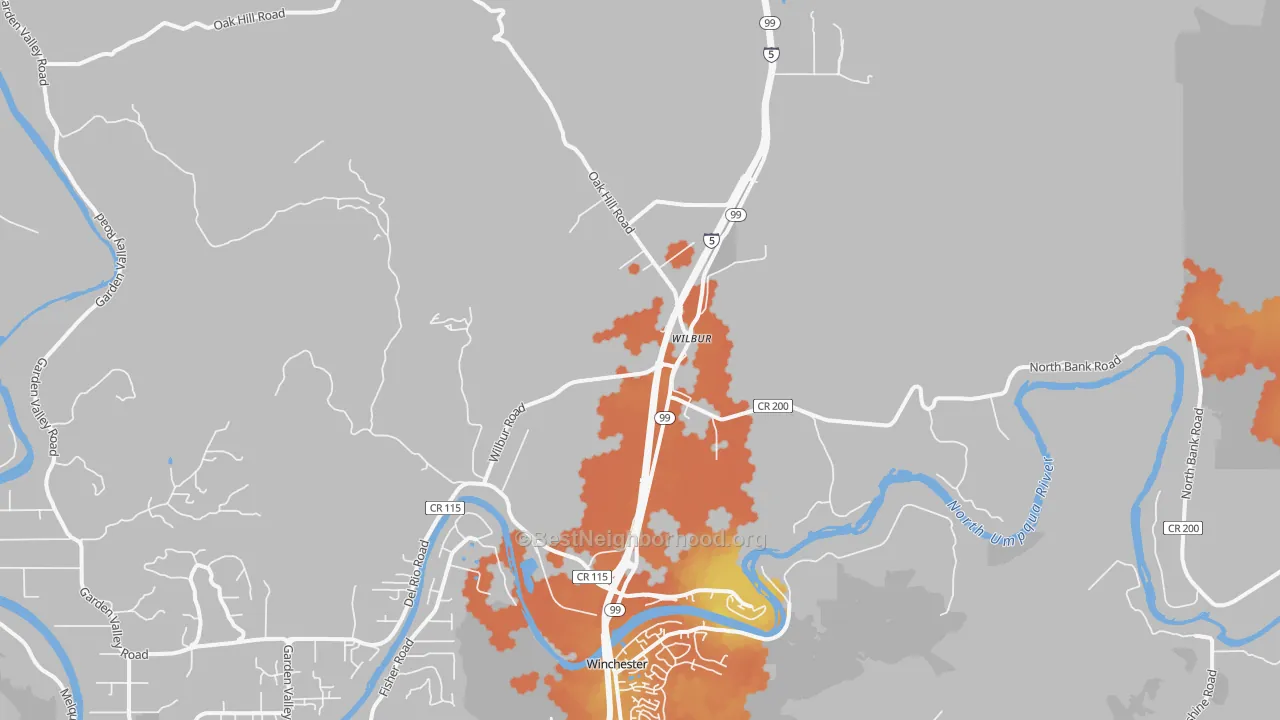 Bike Grade map of Wilbur, OR