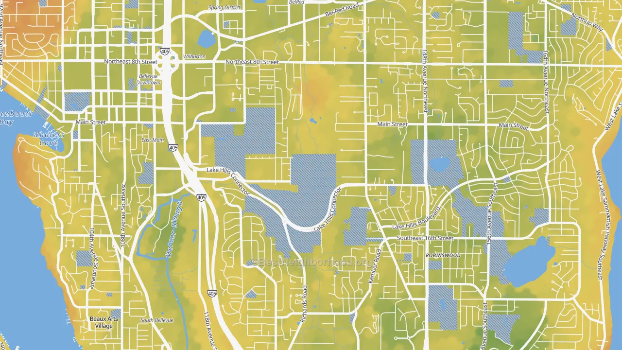 Bike Grade map of Wilburton, Bellevue, WA