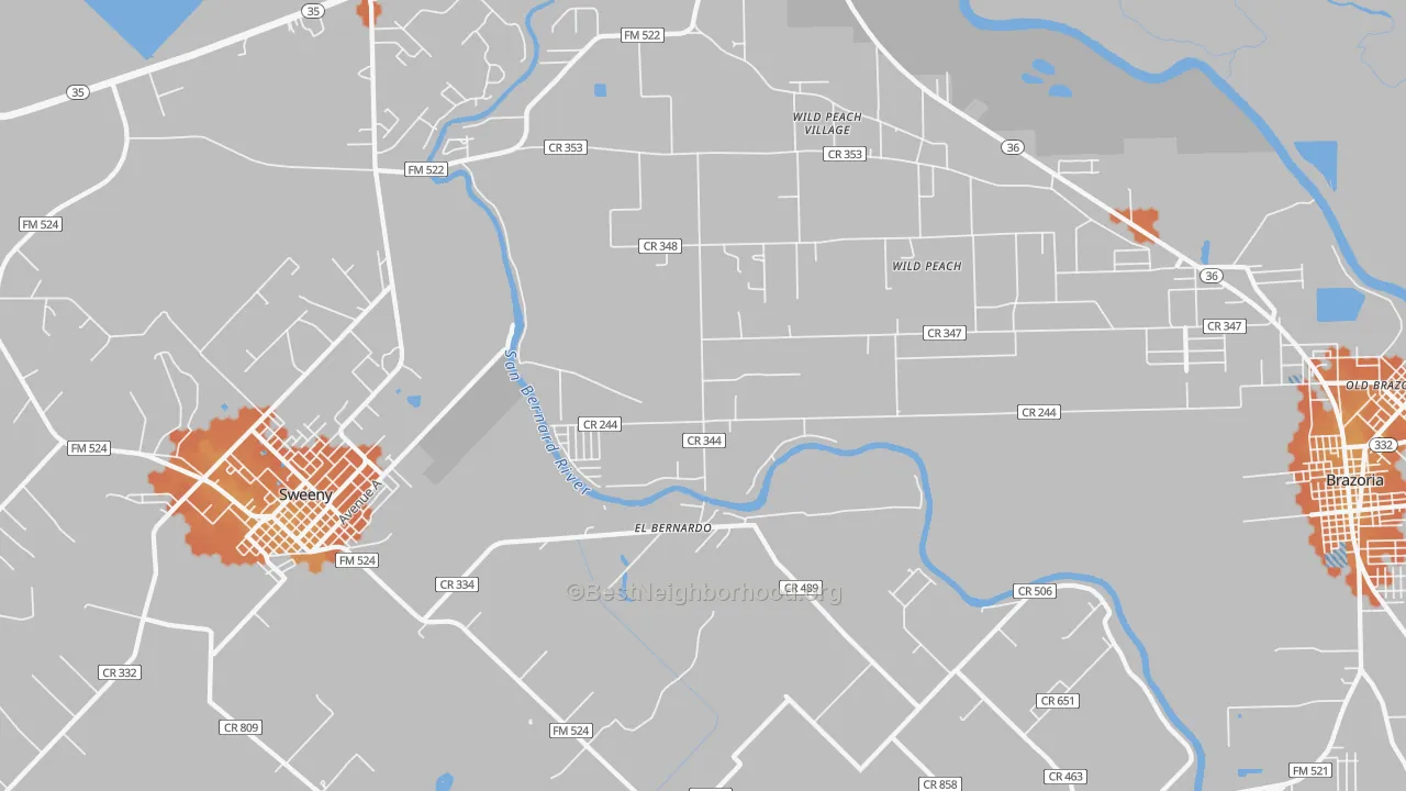 Bike Grade map of Wild Peach Village, TX