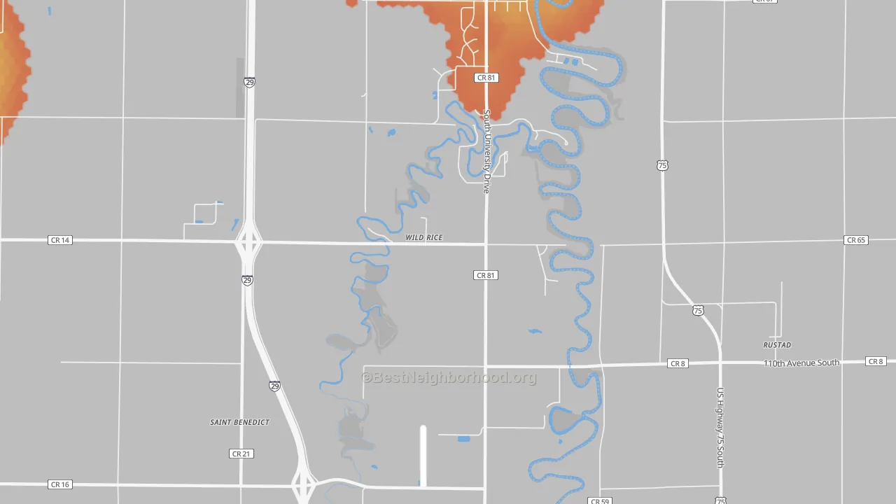 Bike Grade map of Wild Rice, ND