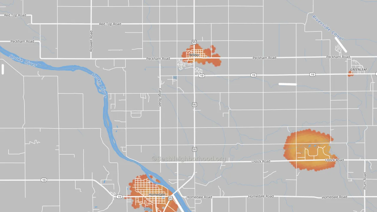 Bike Grade map of Wilder, ID