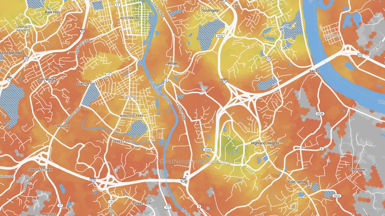 Bike Grade map of Wilder, KY
