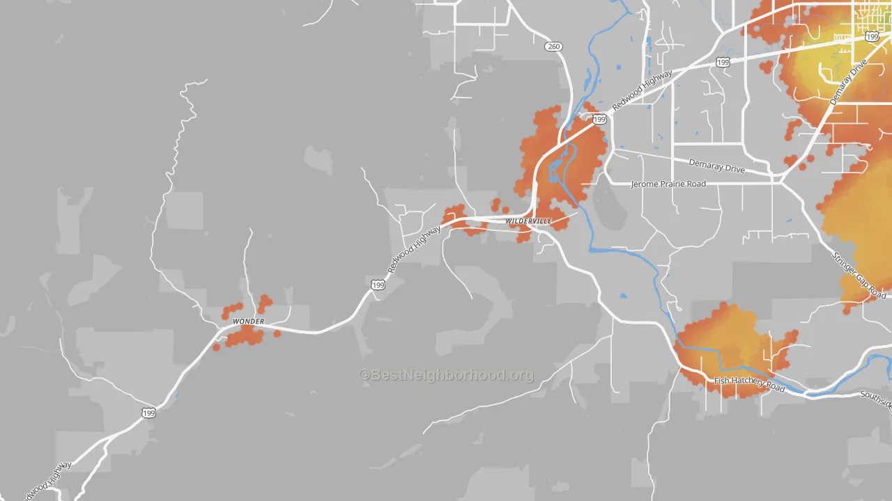 Bike Grade map of Wilderville, OR