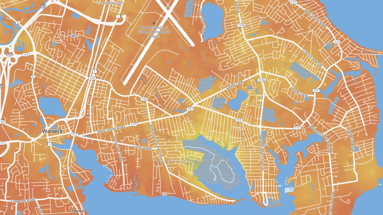 Bike Grade map of Wildes Corner, Warwick, RI