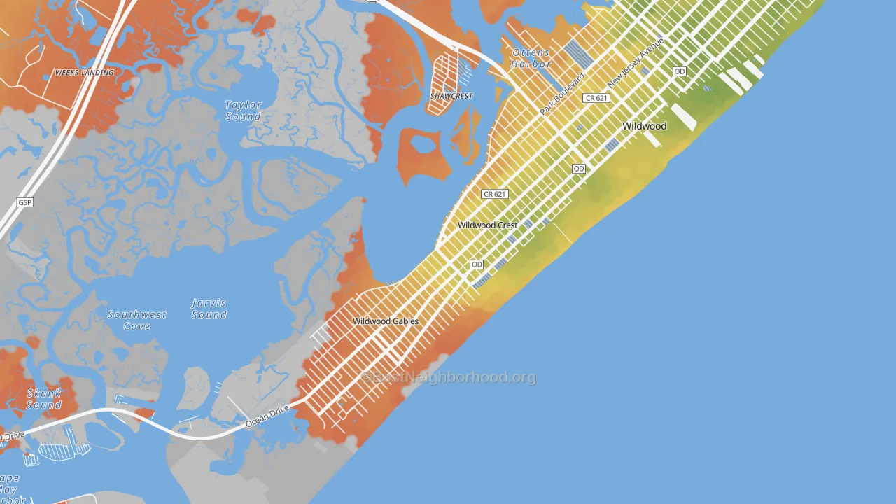 Bike Grade map of Wildwood Crest, NJ