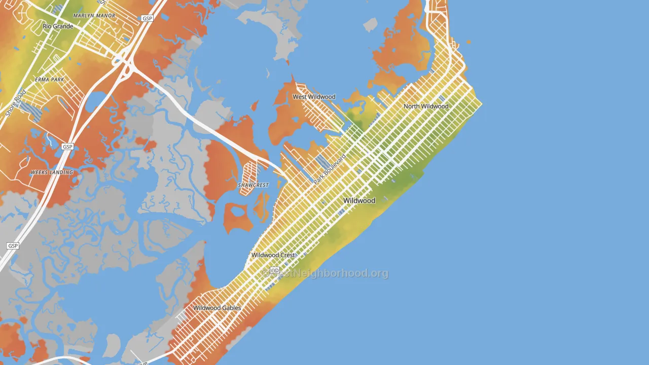 Bike Grade map of Wildwood, NJ
