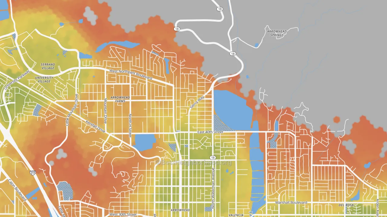 Bike Grade map of Wildwood Park, San Bernardino, CA