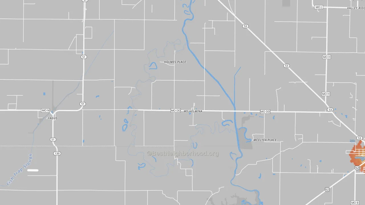 Bike Grade map of Wilhelmina, MO