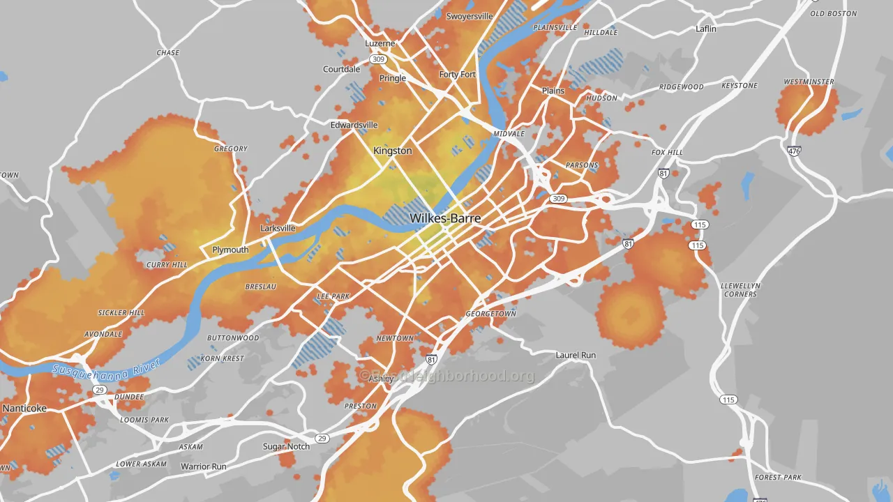Bike Grade map of Wilkes-Barre, PA