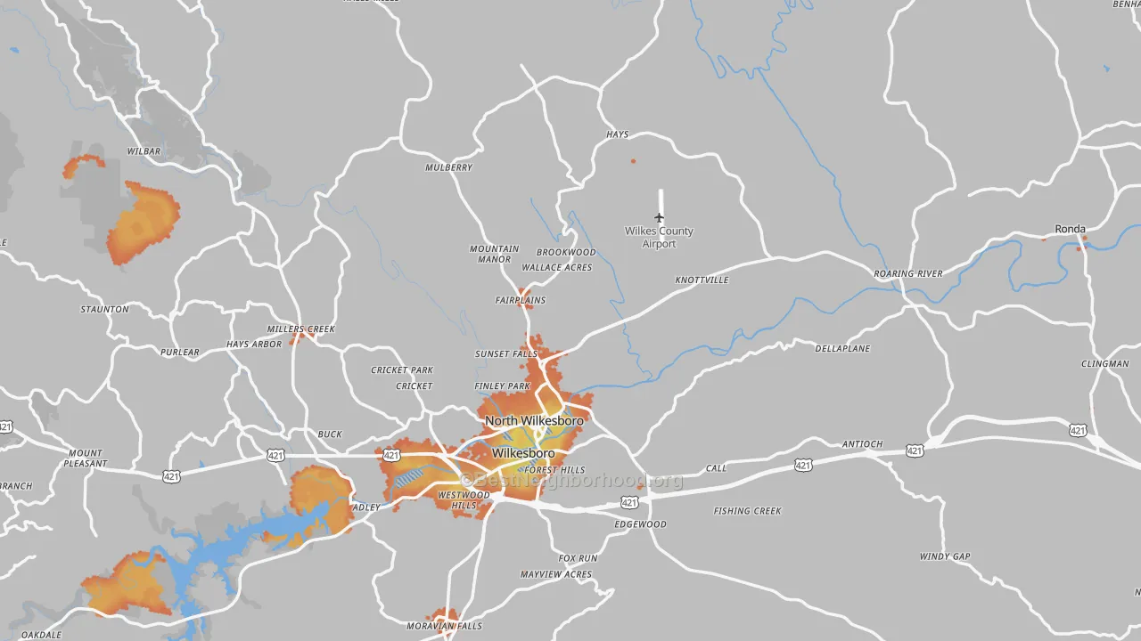 Bike Grade map of Wilkes County, NC
