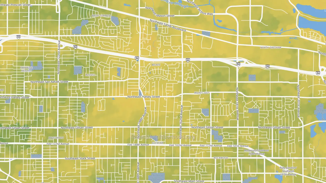 Bike Grade map of Wilkes, Portland, OR