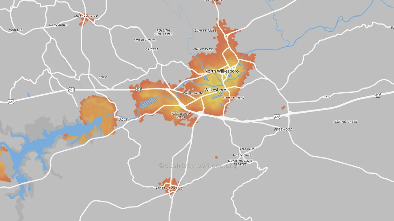 Bike Grade map of Wilkesboro, NC