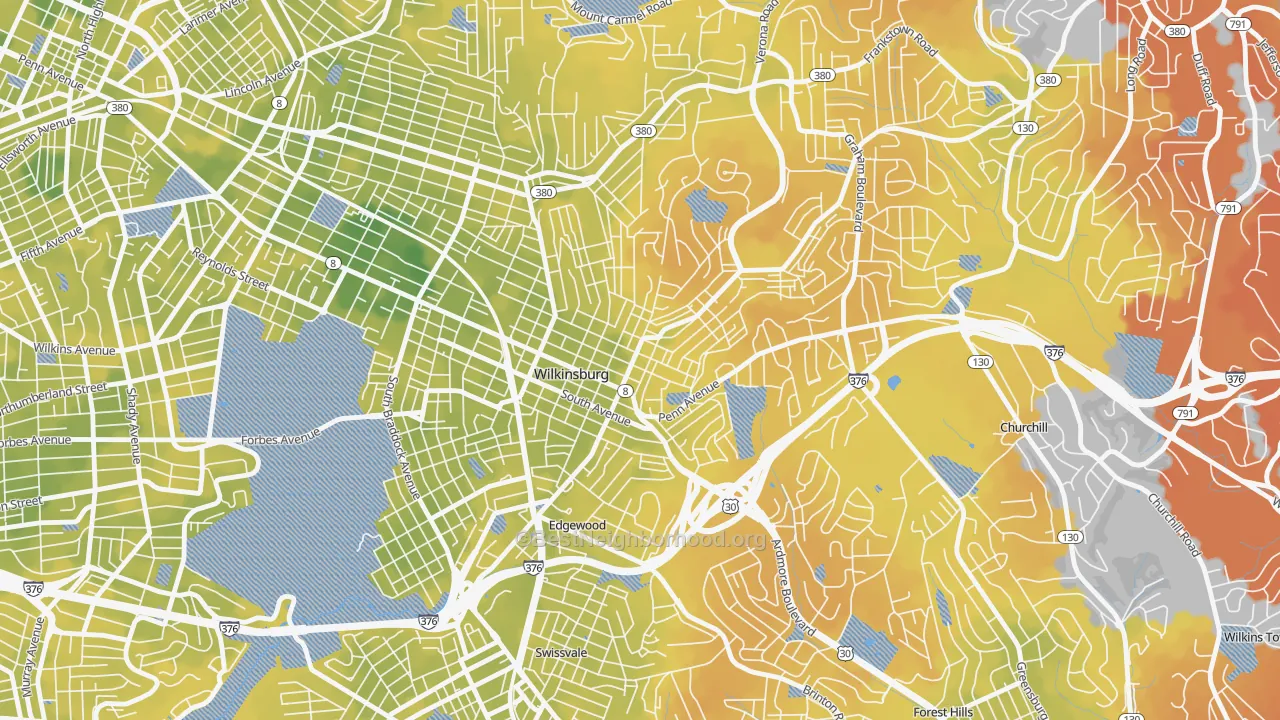 Bike Grade map of Wilkinsburg, PA