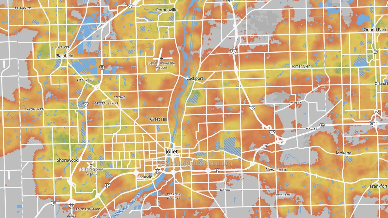 Bike Grade map of Will County, IL