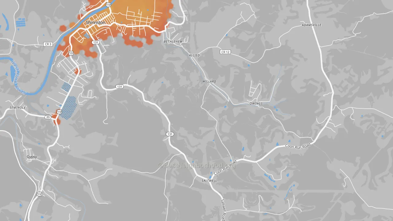 Bike Grade map of Willard, WV