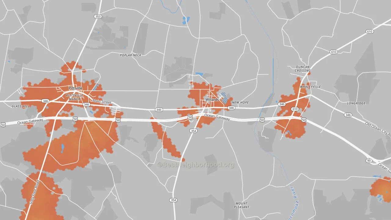 Bike Grade map of Willards, MD