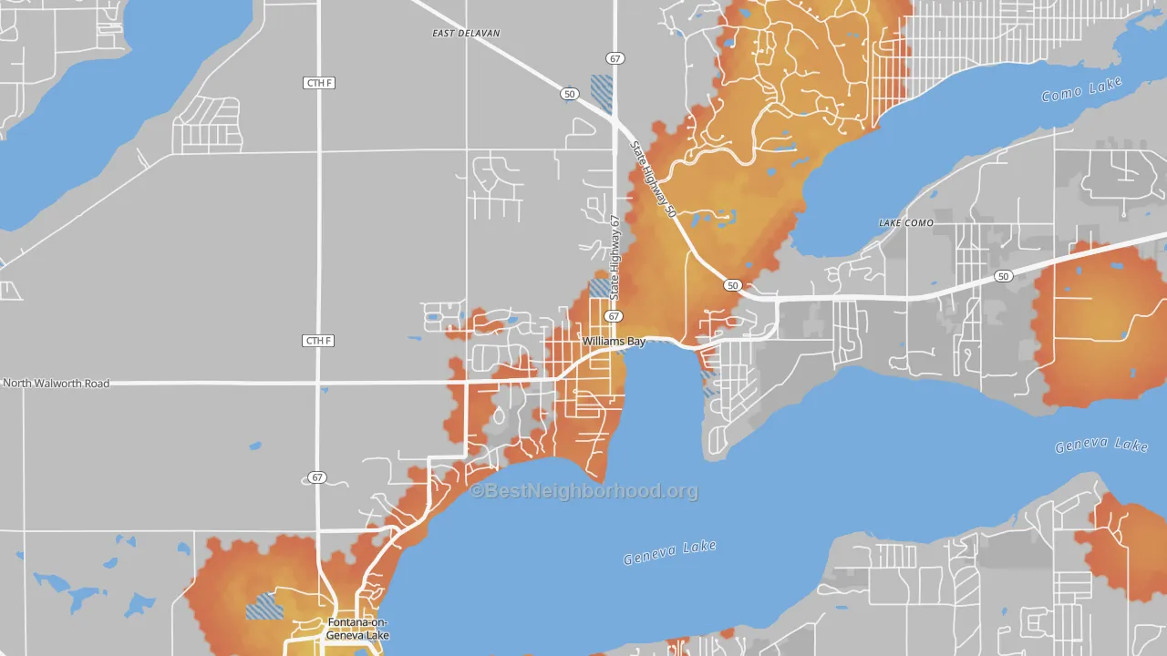 Bike Grade map of Williams Bay, WI