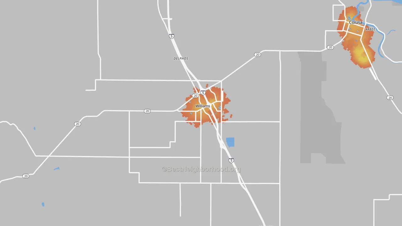 Bike Grade map of Williams, CA