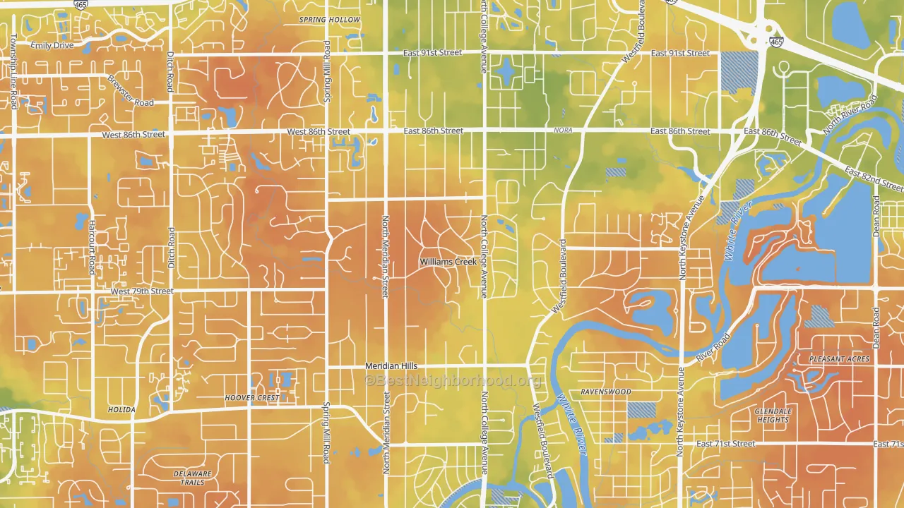 Bike Grade map of Williams Creek, IN