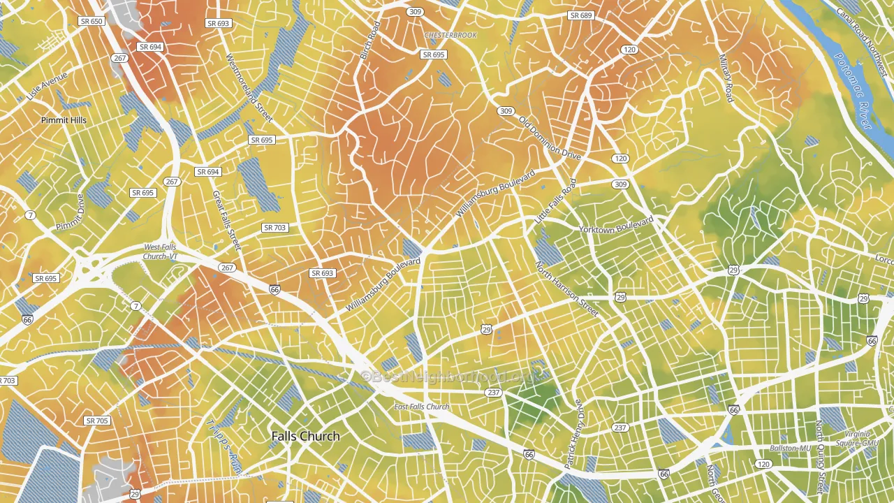 Bike Grade map of Williamsburg, Arlington, VA