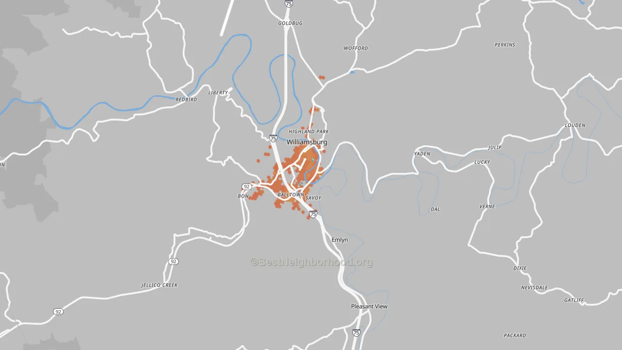 Bike Grade map of Williamsburg, KY