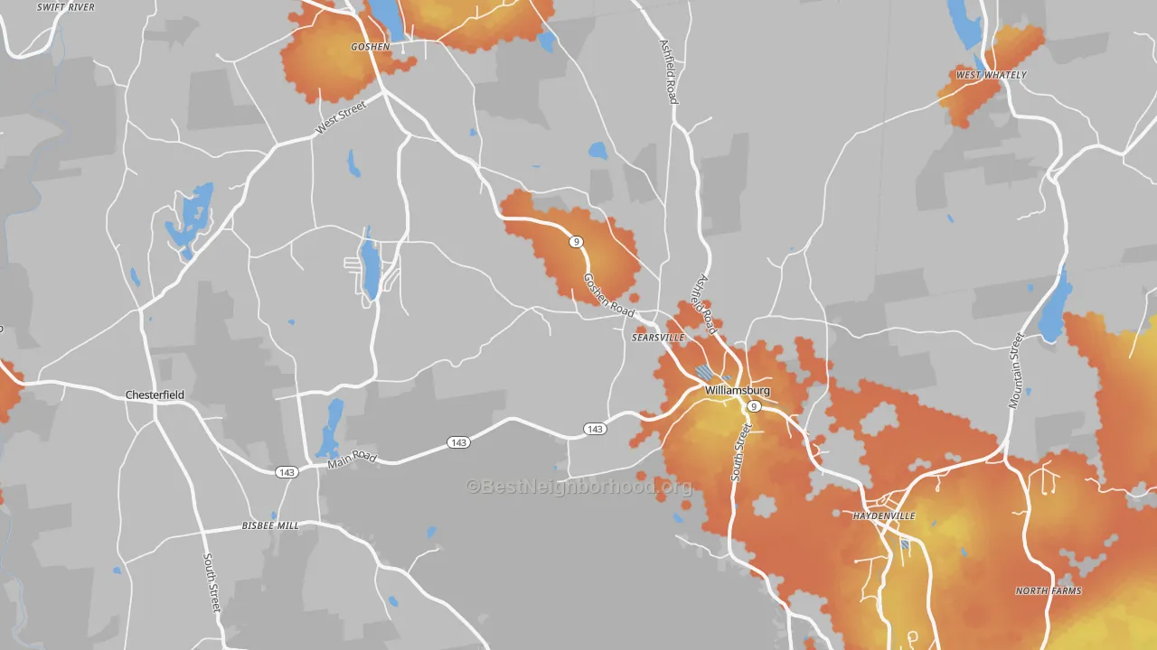 Bike Grade map of Williamsburg, MA