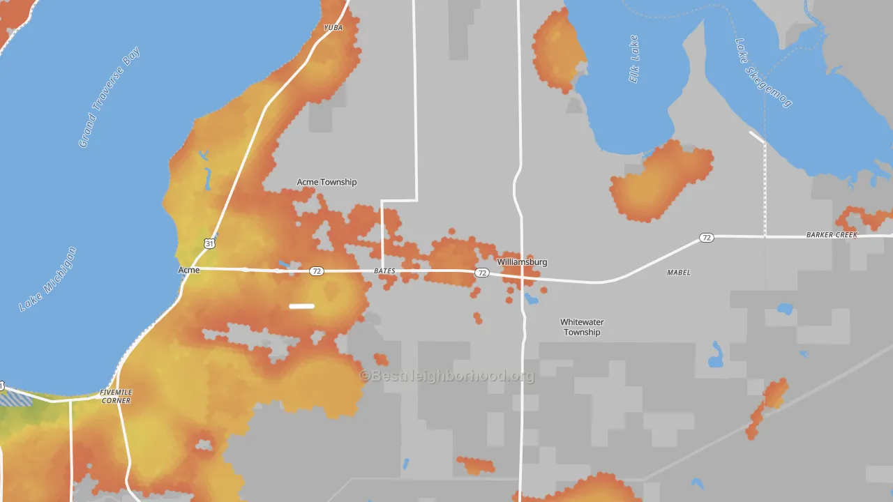 Bike Grade map of Williamsburg, MI