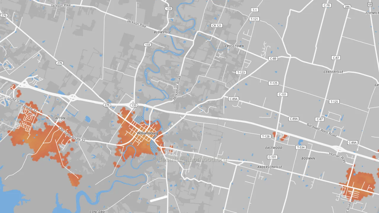 Bike Grade map of Williamsburg, OH