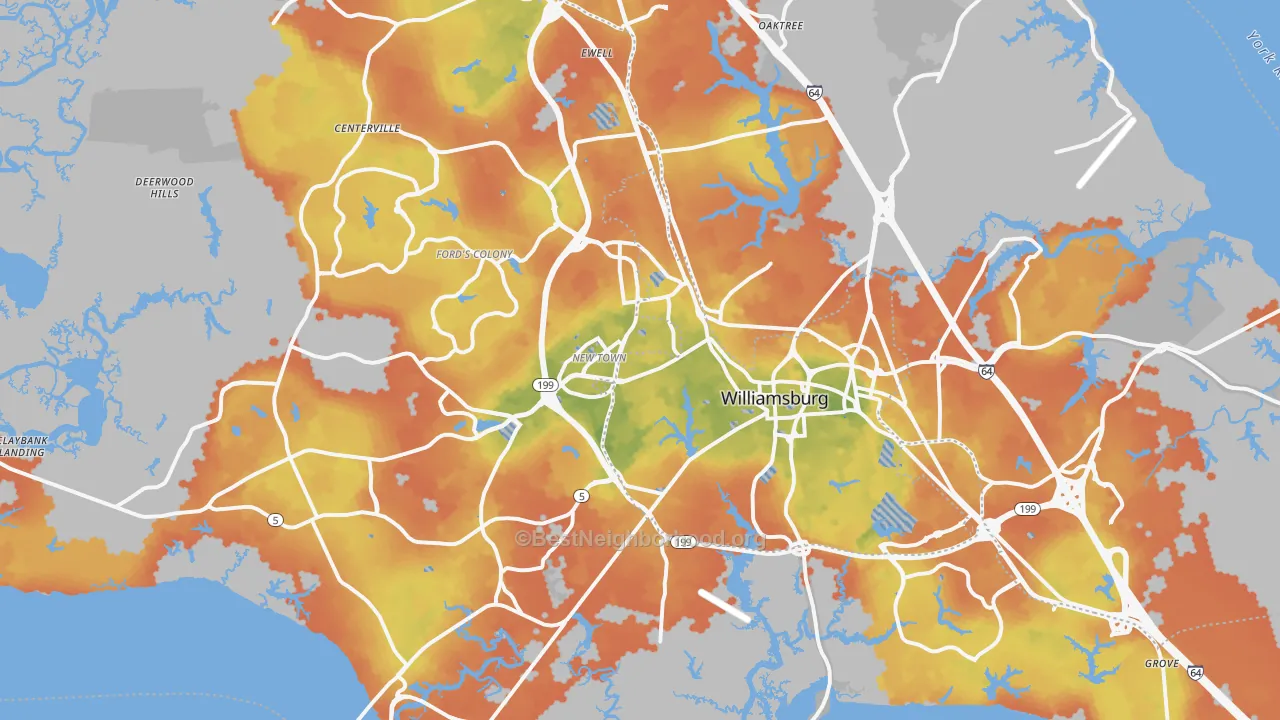 Bike Grade map of Williamsburg, VA