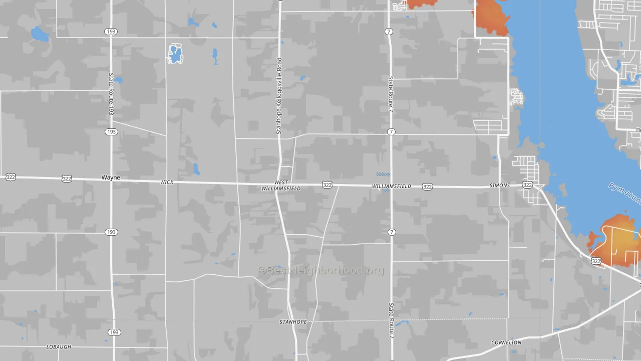 Bike Grade map of Williamsfield, OH