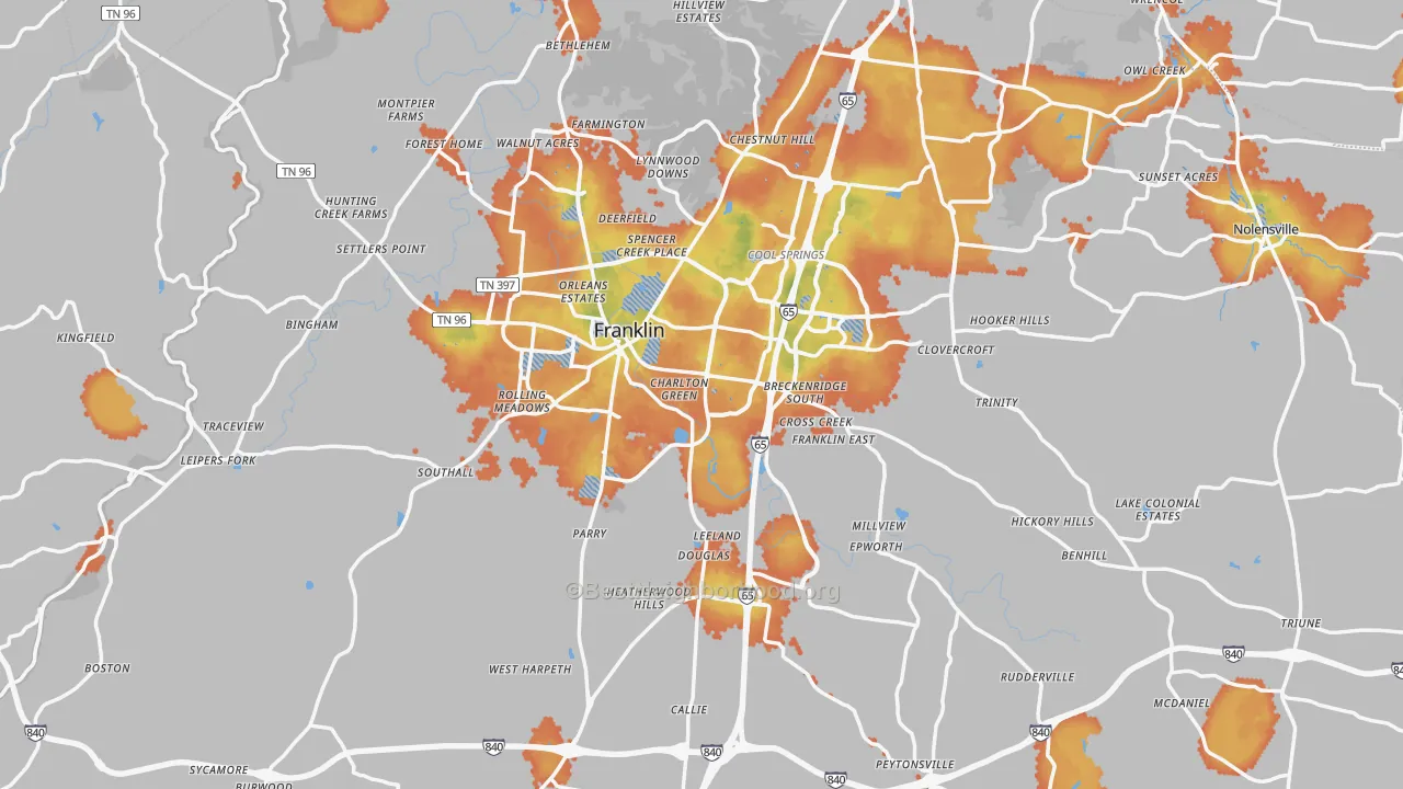 Bike Grade map of Williamson County, TN