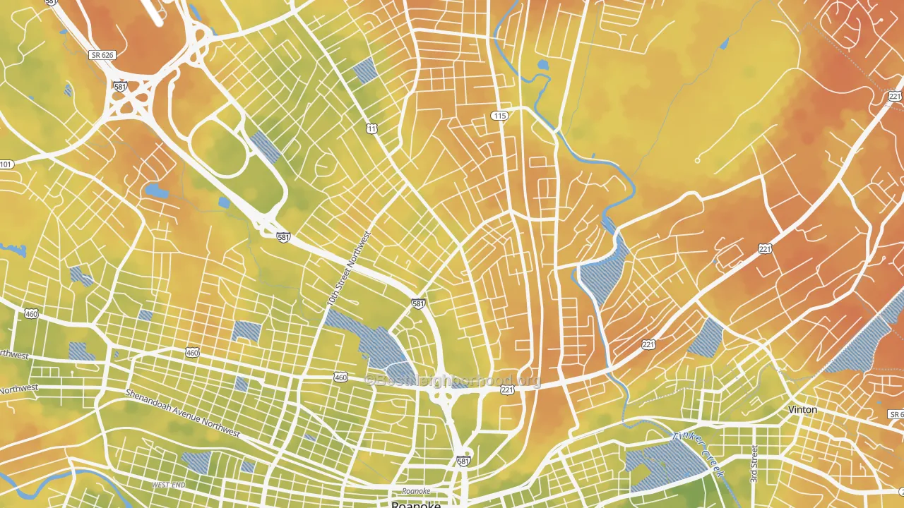 Bike Grade map of Williamson Road, Roanoke, VA