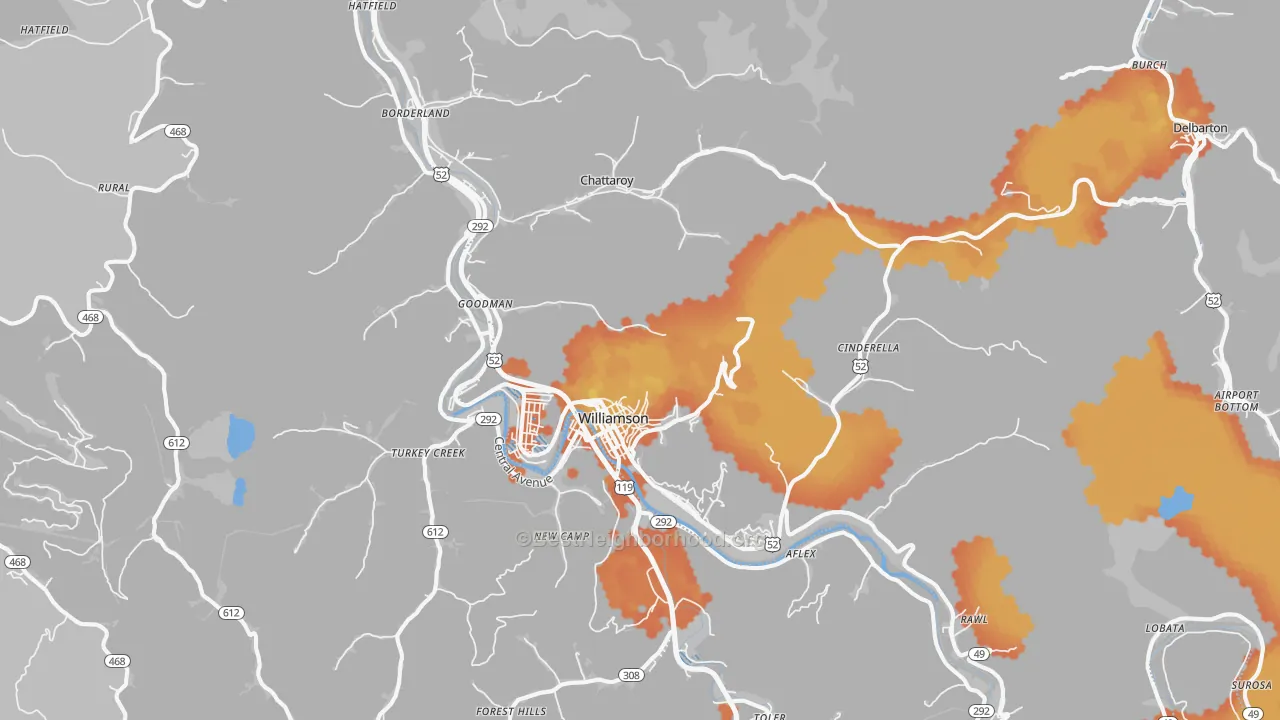 Bike Grade map of Williamson, WV
