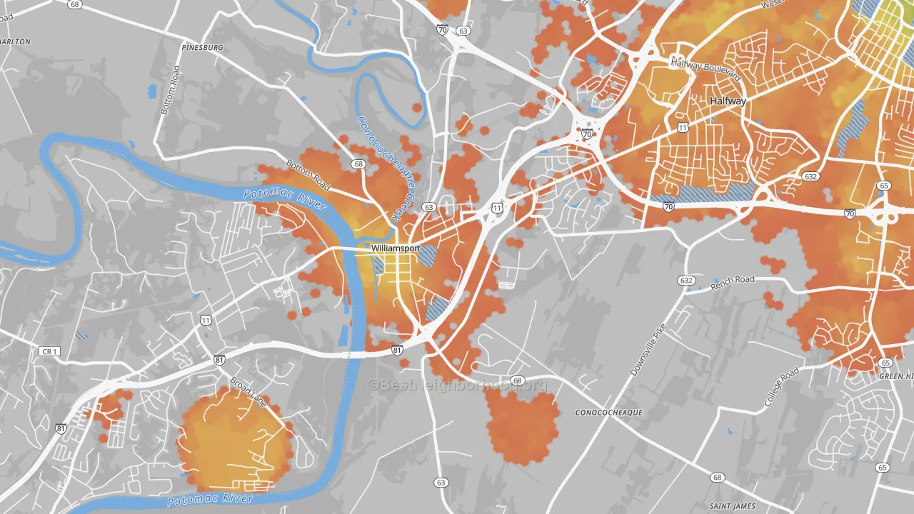 Bike Grade map of Williamsport, MD