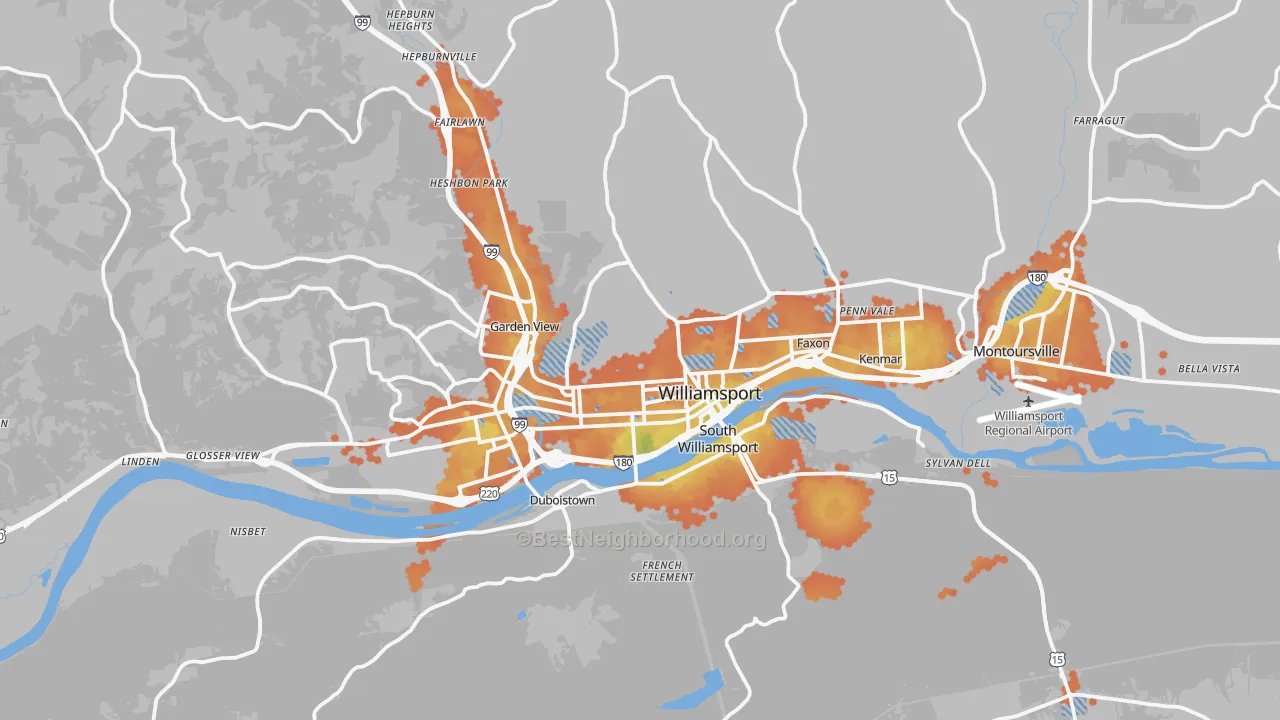 Bike Grade map of Williamsport, PA