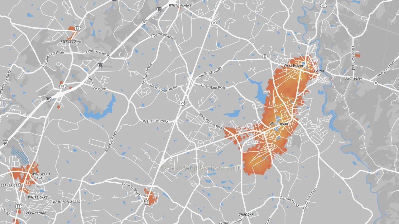 Bike Grade map of Williamston, SC