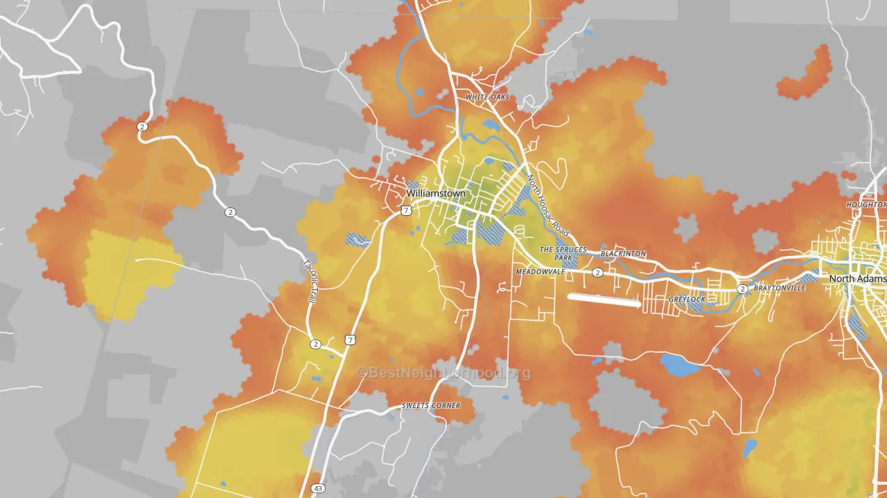 Bike Grade map of Williamstown, MA