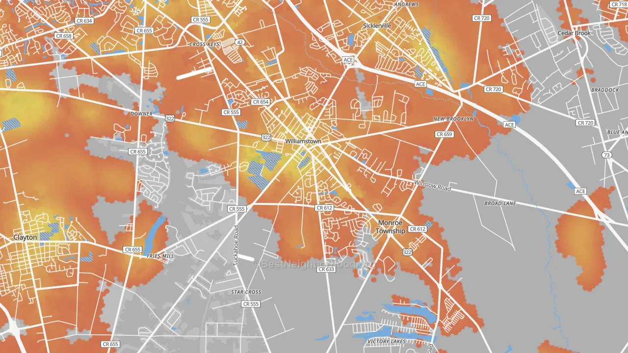 Bike Grade map of Williamstown, NJ