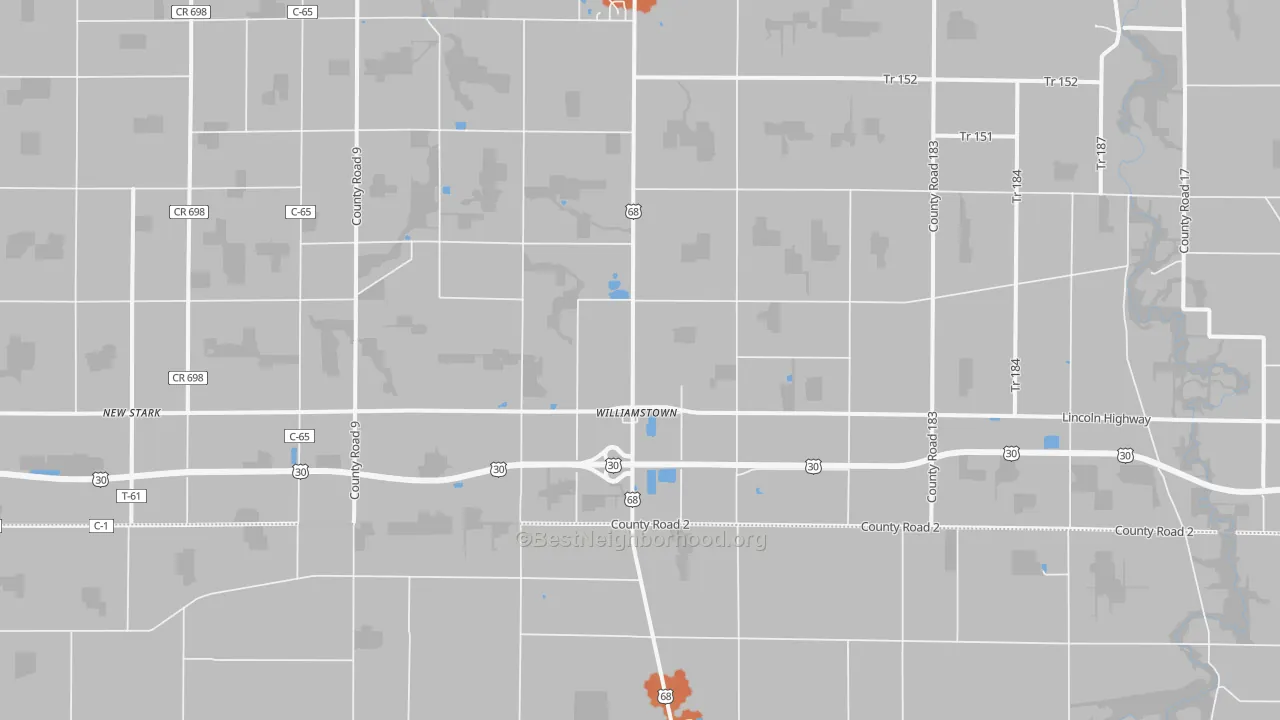 Bike Grade map of Williamstown, OH