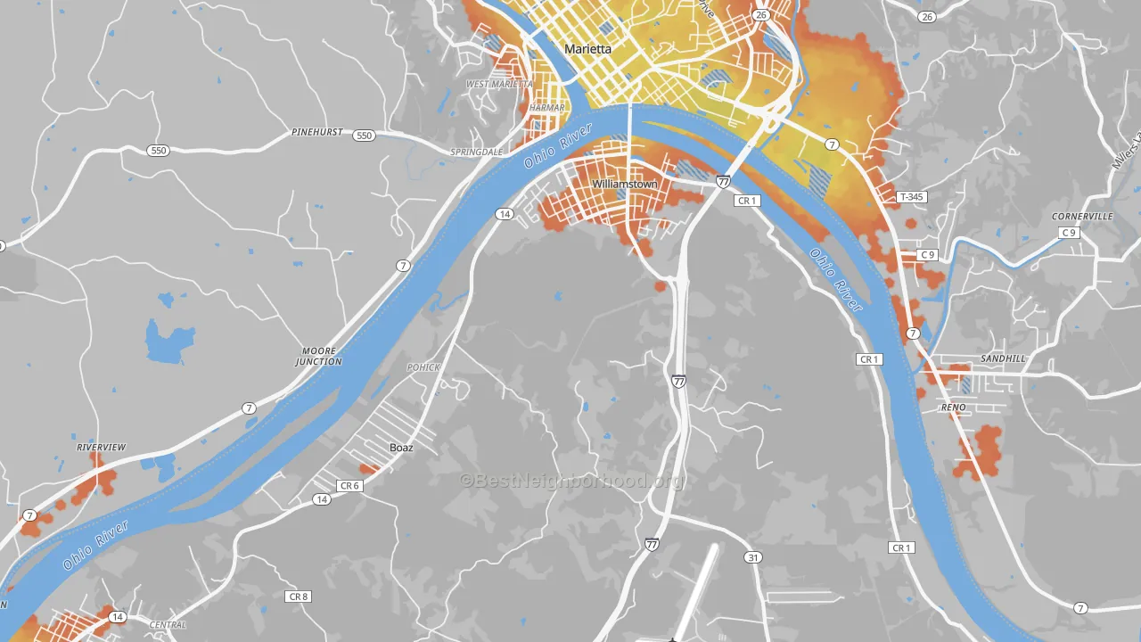 Bike Grade map of Williamstown, WV