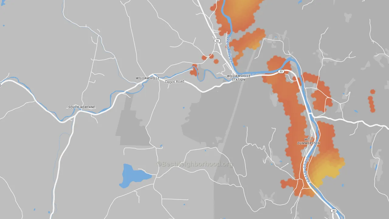Bike Grade map of Williamsville, VT