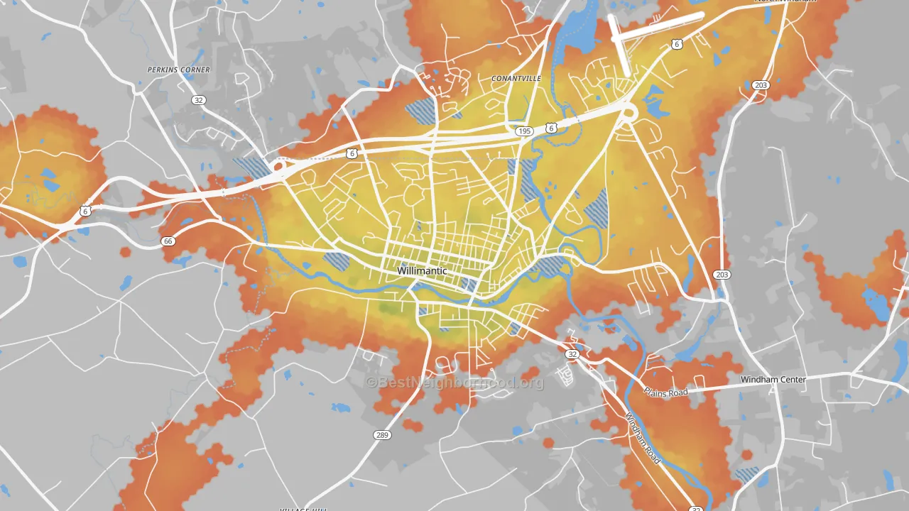 Bike Grade map of Willimantic, CT