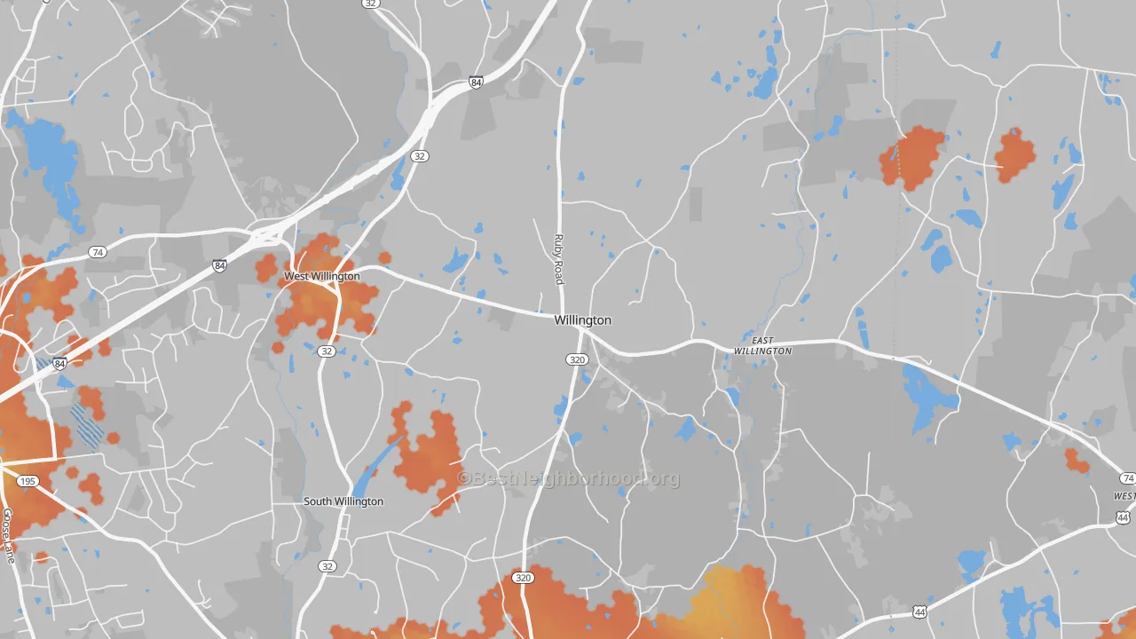 Bike Grade map of Willington, CT