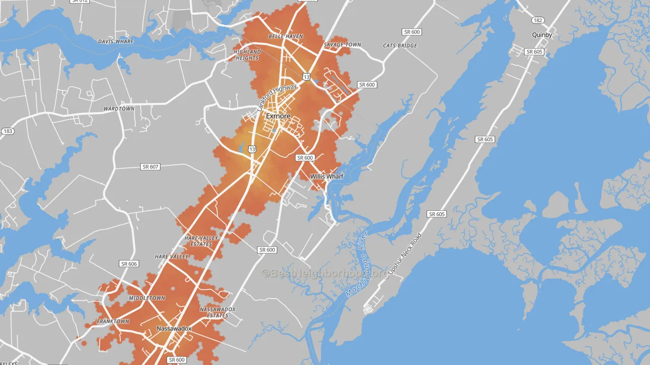 Bike Grade map of Willis Wharf, VA