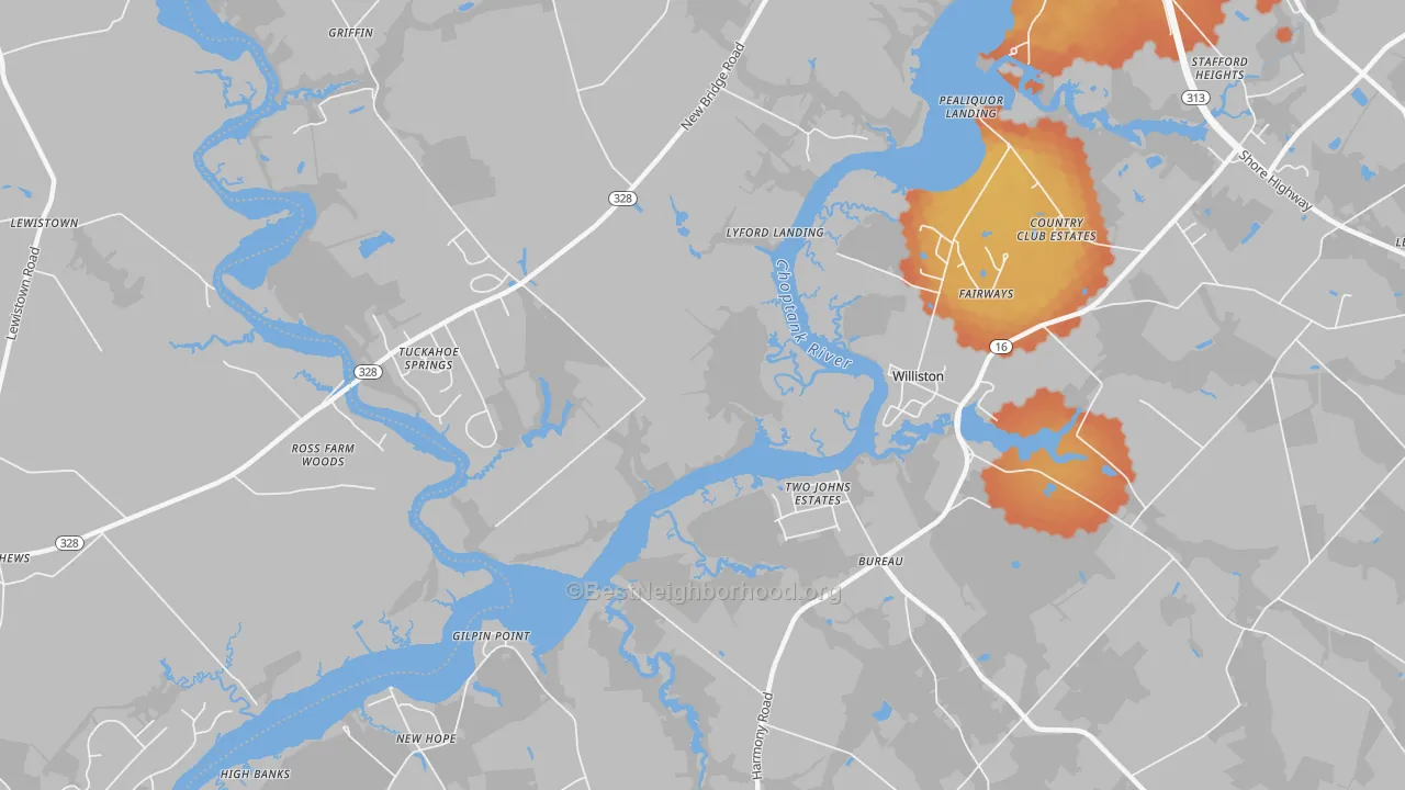 Bike Grade map of Williston, MD